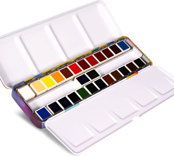 Paul Rubens Watercolor Paint Set, 24 Colors Solid Watercolor Paint, Easy To Blend And Diffuse Watercolor Palette, Compact And Portable Travel Watercolor Set Suitable For Beginners And Professionals